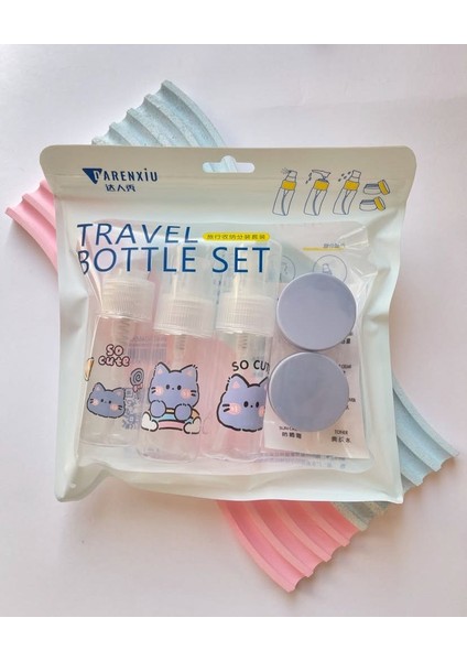 Kawaii 5ADET Seyahat Tipi Doldurulabilir Krem Şampuan Duş Jeli Sprey Losyon Şişe Seti Krem Kutusu