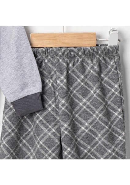 Baby Penye Ekose Alt Melanj Üst Pijama Takımı 9-18 Ay %100 Pamuk (Tam Kalıp) fırsatları