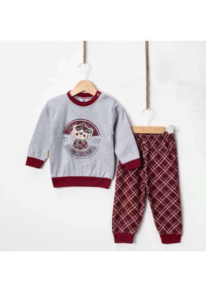 Baby Penye Ekose Alt Melanj Üst Pijama Takımı 9-18 Ay %100 Pamuk (Tam Kalıp)