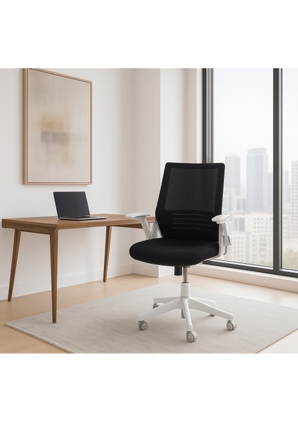 Pacers Katlanır Kollu Çalışma Sandalyesi | Ofis ve Bilgisayar Koltuğu | Siyah Kumaş - Beyaz Kollar fiyatları