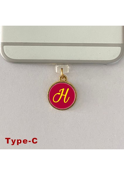 H Harfi Type-C Uyumlu Telefon Şarj Portu Toz Tıpası Toz Tıkacı Epoksi Charm Sarı Kırmızı