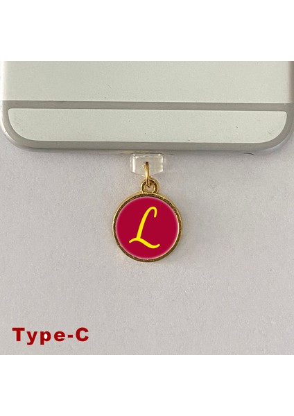 L Harfi Type-C Uyumlu Telefon Şarj Portu Toz Tıpası Toz Tıkacı Epoksi Charm Sarı Kırmızı