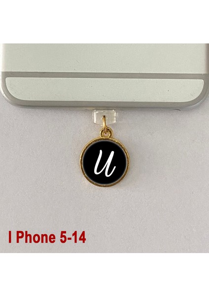 U Harfi Iphone 5-14 Uyumlu Telefon Şarj Portu Toz Tıpası Toz Tıkacı Epoksi Charm Siyah Beyaz