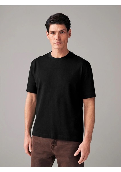 Erkek %100 Pamuk Oversize Kesim Bisiklet Yaka Basic Tişört fırsatları