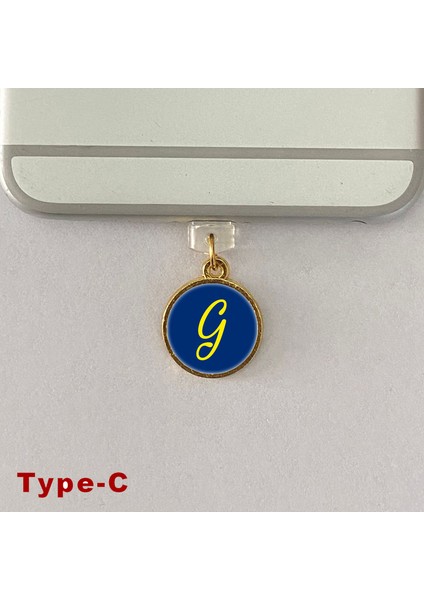 G Harfi Type-C Uyumlu Telefon Şarj Portu Toz Tıpası Toz Tıkacı Epoksi Charm Sarı Lacivert