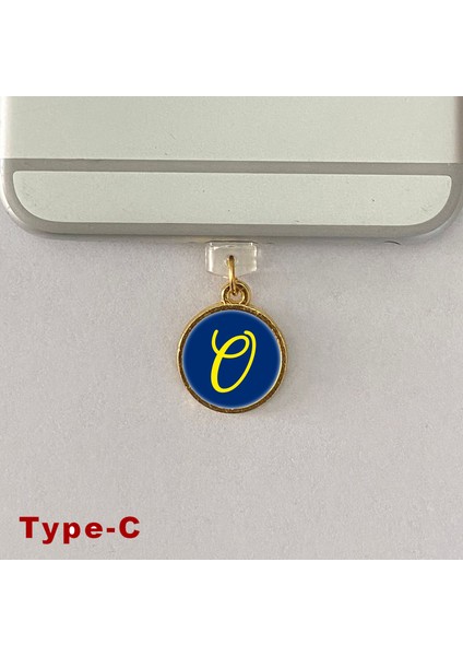 O Harfi Type-C Uyumlu Telefon Şarj Portu Toz Tıpası Toz Tıkacı Epoksi Charm Sarı Lacivert