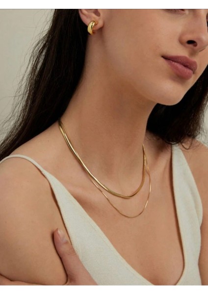 Italyan Ezme Snake Ikili Altın Rengi Pazlanmaz Kolye modelleri