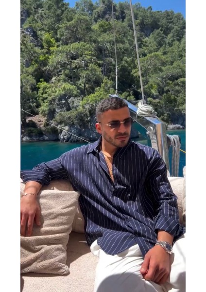 Lacivert Çizgili Eşref Gömleği fiyatları