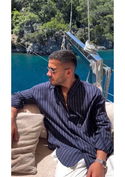 Lacivert Çizgili Eşref Gömleği modelleri