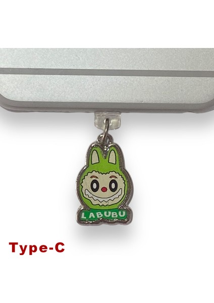 Labubu Type-C Uyumlu Telefon Şarj Portu Toz Tıpası Toz Tıkacı Charm Yeşil