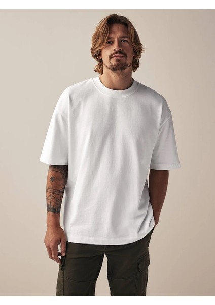 Erkek %100 Pamuk Oversize Kesim Bisiklet Yaka Basic Tişört