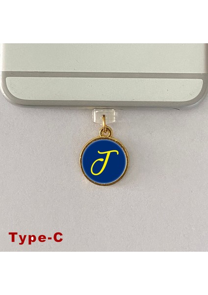 T Harfi Type-C Uyumlu Telefon Şarj Portu Toz Tıpası Toz Tıkacı Epoksi Charm Sarı Lacivert