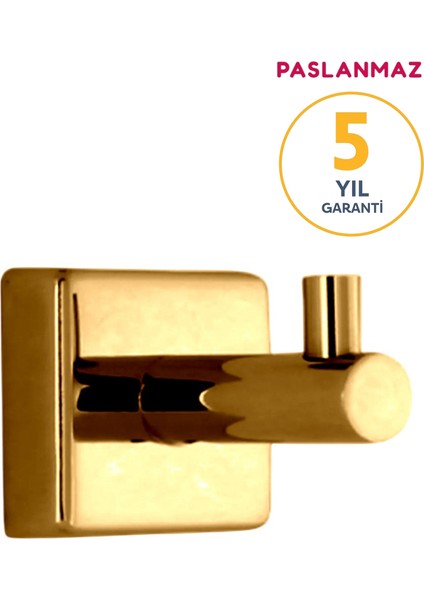 Paslanmaz Pirinç Karedeniz Tekli Bornozluk Banyo Askısı Altın Gold