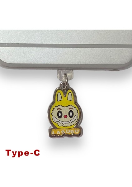 Labubu Type-C Uyumlu Telefon Şarj Portu Toz Tıpası Toz Tıkacı Charm Sarı