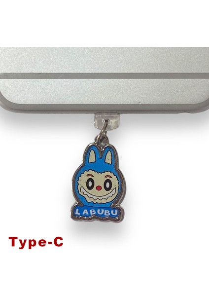 Labubu Type-C Uyumlu Telefon Şarj Portu Toz Tıpası Toz Tıkacı Charm Mavi