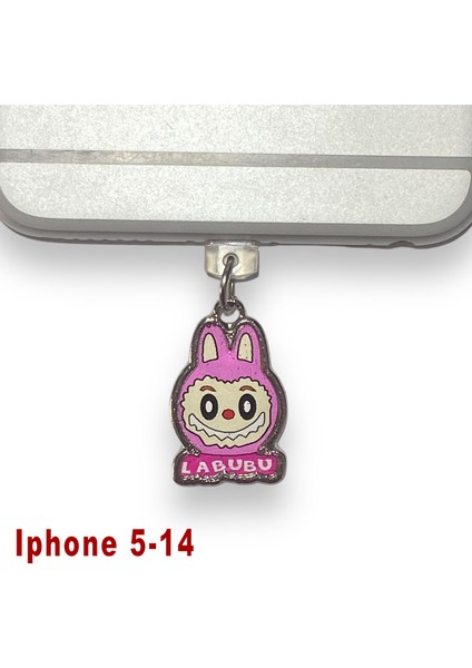 Labubu Iphone 5-14 Uyumlu Telefon Şarj Portu Toz Tıpası Toz Tıkacı Charm Pembe