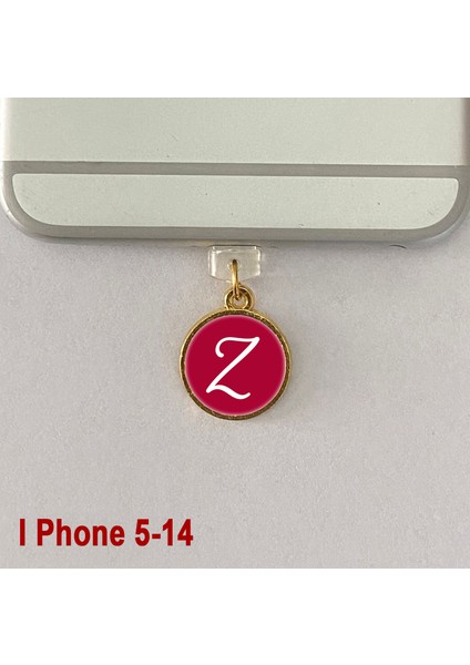 Z Harfi Iphone 5-14 Uyumlu Telefon Şarj Portu Toz Tıpası Toz Tıkacı Epoksi Charm Kırmızı Beyaz