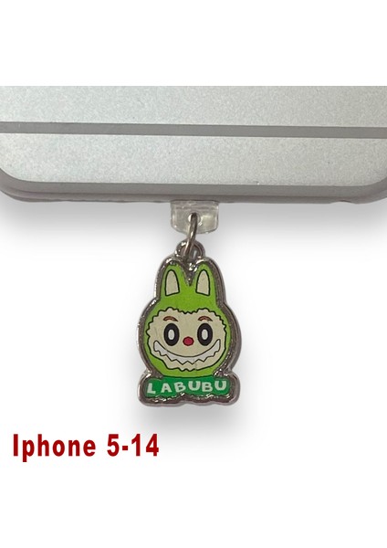 Labubu Iphone 5-14 Uyumlu Telefon Şarj Portu Toz Tıpası Toz Tıkacı Charm Yeşil