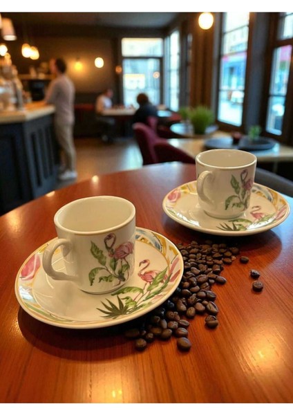 Şık 2 Kişilik Porselen Fincan Takımı, Pelikan Deseni, Beyaz Renk modelleri