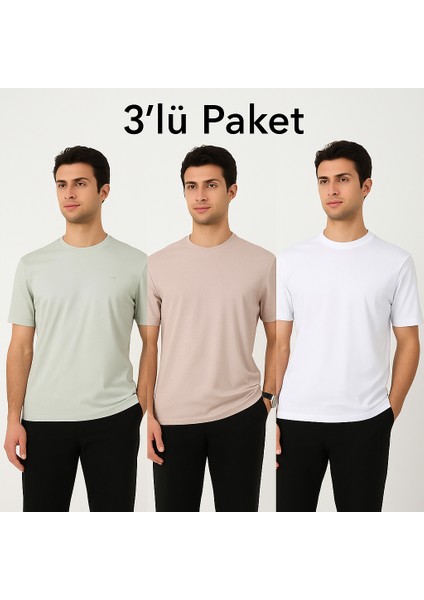 Erkek 3 Lü Yazlık Pamuklu Kısa Kol Bol Basic Tişört