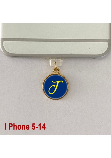 T Harfi Iphone 5-14 Uyumlu Telefon Şarj Portu Toz Tıpası Toz Tıkacı Epoksi Charm Sarı Lacivert
