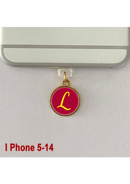 L Harfi Iphone 5-14 Uyumlu Telefon Şarj Portu Toz Tıpası Toz Tıkacı Epoksi Charm Sarı Kırmızı