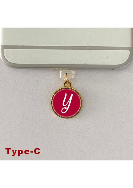 Y Harfi Type-C Uyumlu Telefon Şarj Portu Toz Tıpası Toz Tıkacı Epoksi Charm Kırmızı Beyaz