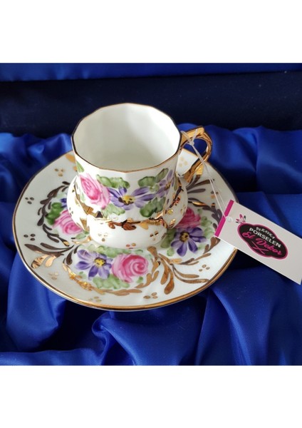 El Boyama Kahve Fincanı, Beyaz, Şık ve El Işçiliği Detaylı, 1 Adet