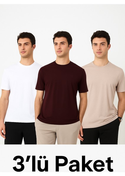 Erkek 3 Lü Yazlık Pamuklu Kısa Kol Bol Basic Tişört
