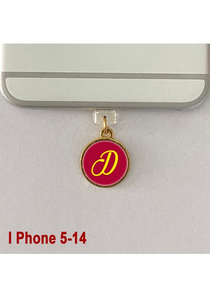 D Harfi Iphone 5-14 Uyumlu Telefon Şarj Portu Toz Tıpası Toz Tıkacı Epoksi Charm Sarı Kırmızı