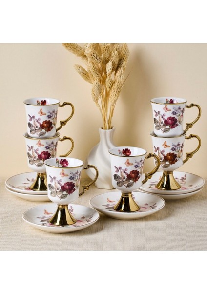 Şık 6 Kişilik Beyaz Ayaklı Kahve Fincan Takımı