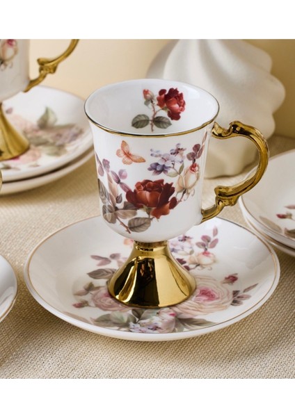 Şık 6 Kişilik Beyaz Ayaklı Kahve Fincan Takımı fiyatları