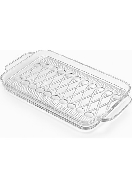 Çapraz Hasır Desen Cam Tepsi – Sunumluk – Meyvelik – 33×20 cm