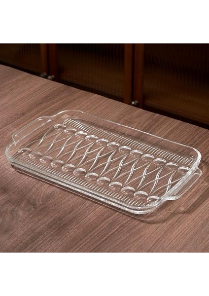 Çapraz Hasır Desen Cam Tepsi – Sunumluk – Meyvelik – 33×20 cm fiyatları