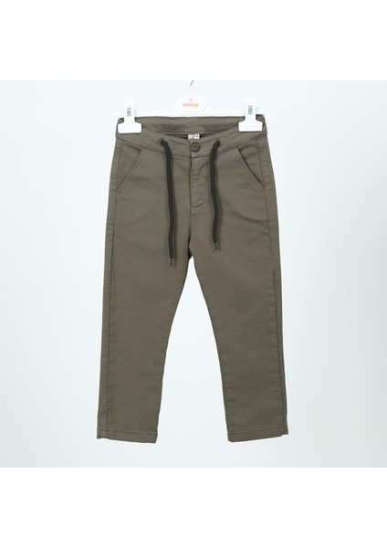 Bel Bağcıklı Dokuma Pantolon Haki