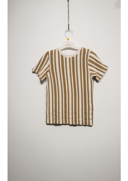 Kalın Çizgili Örme Tshırt Bej