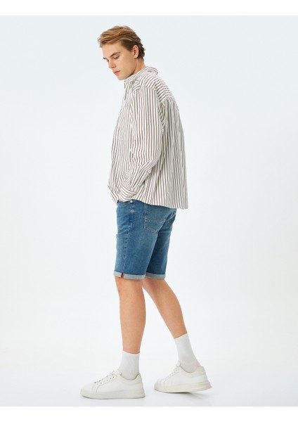 Katlamalı Paça Bermuda Slim Fit Jean Şort fiyatları