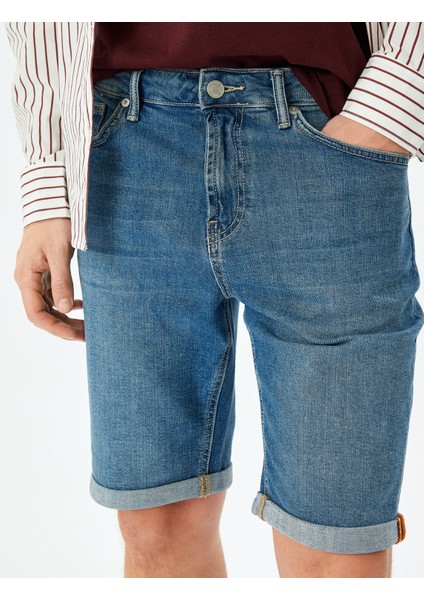 Katlamalı Paça Bermuda Slim Fit Jean Şort indirimleri