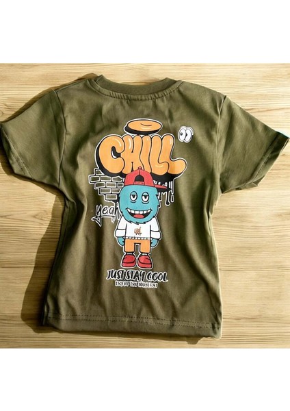 Arka Just Stay Cool Baskılı Erkek Tshirt Haki modelleri