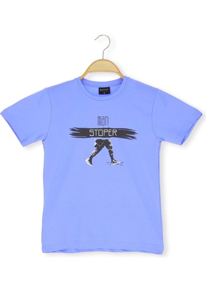 Man Stopper Baskılı 36/1 Süprem Erkek Tshirt Mavi