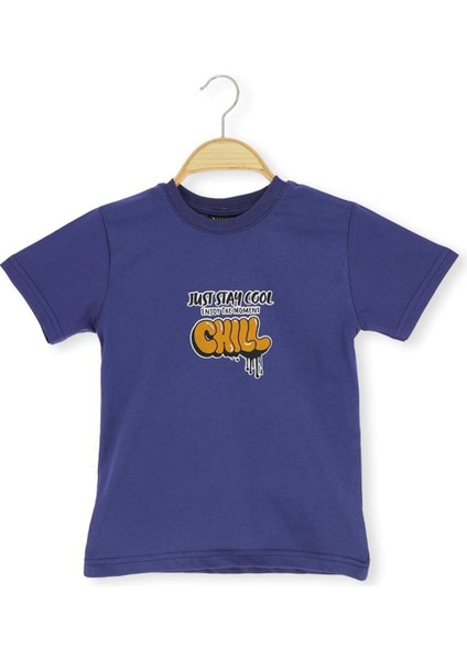 Arka Just Stay Cool Baskılı Erkek Tshirt Indigo