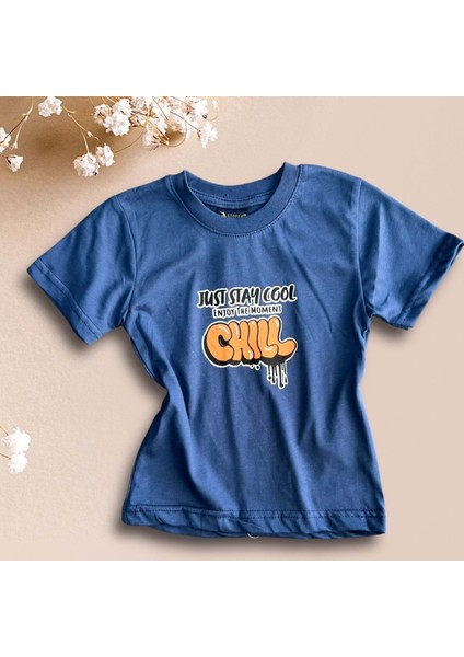 Arka Just Stay Cool Baskılı Erkek Tshirt Indigo fiyatları