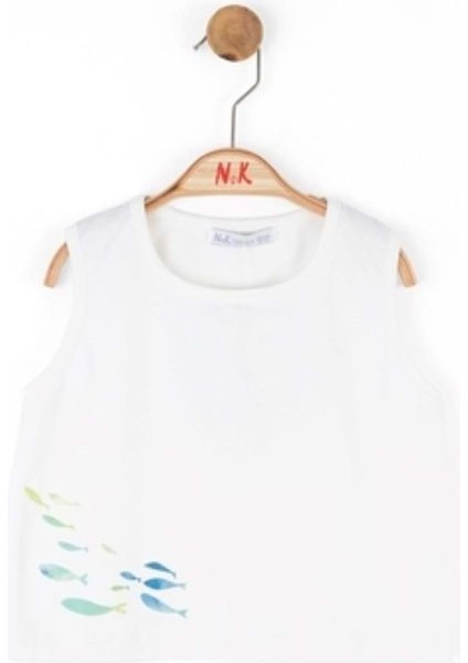 Fısh Baskılı Crop Body Ekru