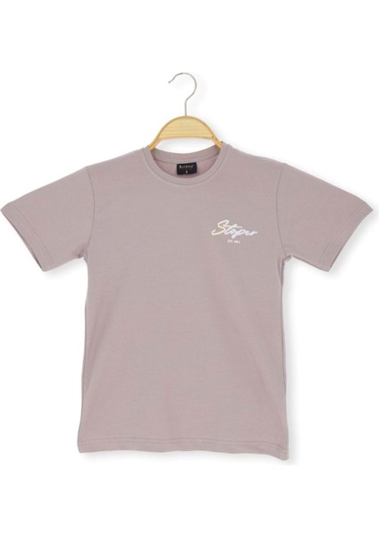 Stopper Baskı Detaylı 36/1 Süprem Erkek Tshirt Vizon