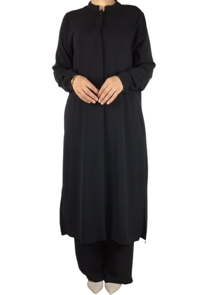 Kadın Hakim Yaka Tunik Önü Gizli Düğmeli Yanlardan Gizli Cepli Pantolon Beli Lastikli Pantolonlu Takım modelleri