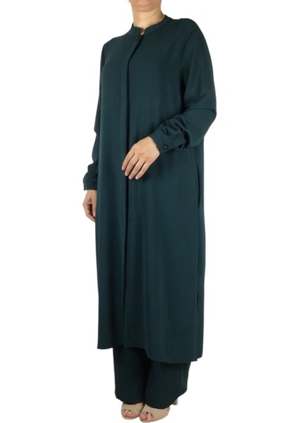 Kadın Hakim Yaka Tunik Önü Gizli Düğmeli Yanlardan Gizli Cepli Pantolon Beli Lastikli Pantolonlu Takım