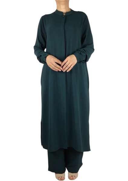 Kadın Hakim Yaka Tunik Önü Gizli Düğmeli Yanlardan Gizli Cepli Pantolon Beli Lastikli Pantolonlu Takım fiyatları