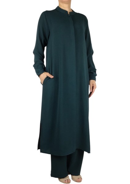 Kadın Hakim Yaka Tunik Önü Gizli Düğmeli Yanlardan Gizli Cepli Pantolon Beli Lastikli Pantolonlu Takım modelleri