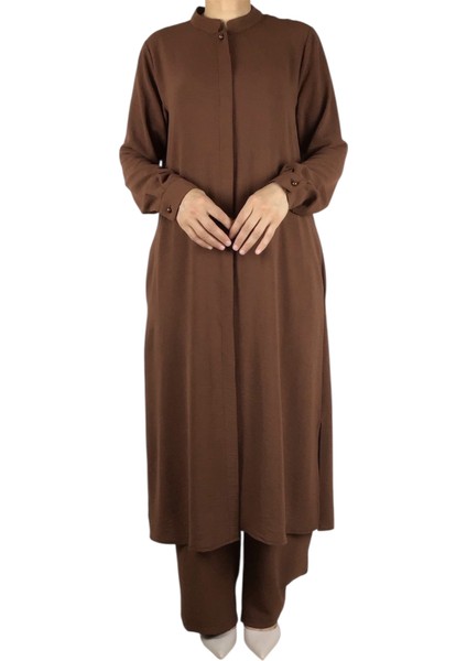 Kadın Hakim Yaka Tunik Önü Gizli Düğmeli Yanlardan Gizli Cepli Pantolon Beli Lastikli Pantolonlu Takım modelleri