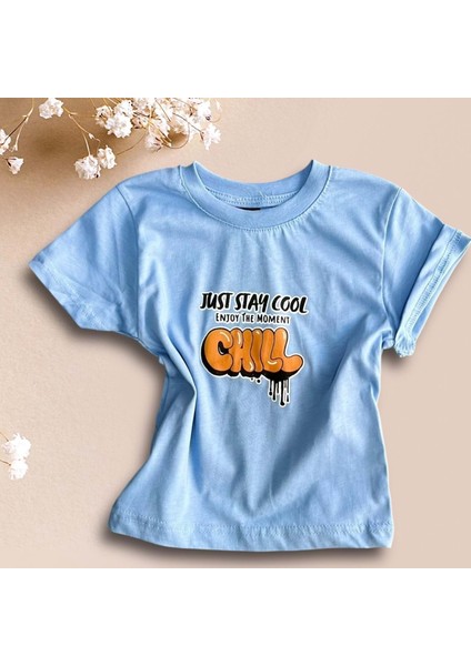 Arka Just Stay Cool Baskılı Erkek Tshirt Mavi modelleri